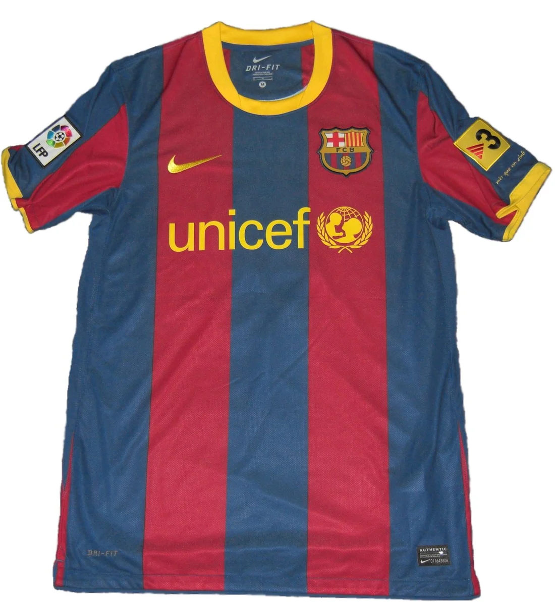 Front of FC Barcelona 2010/11 home shirt, with domestic sleeve markings visible